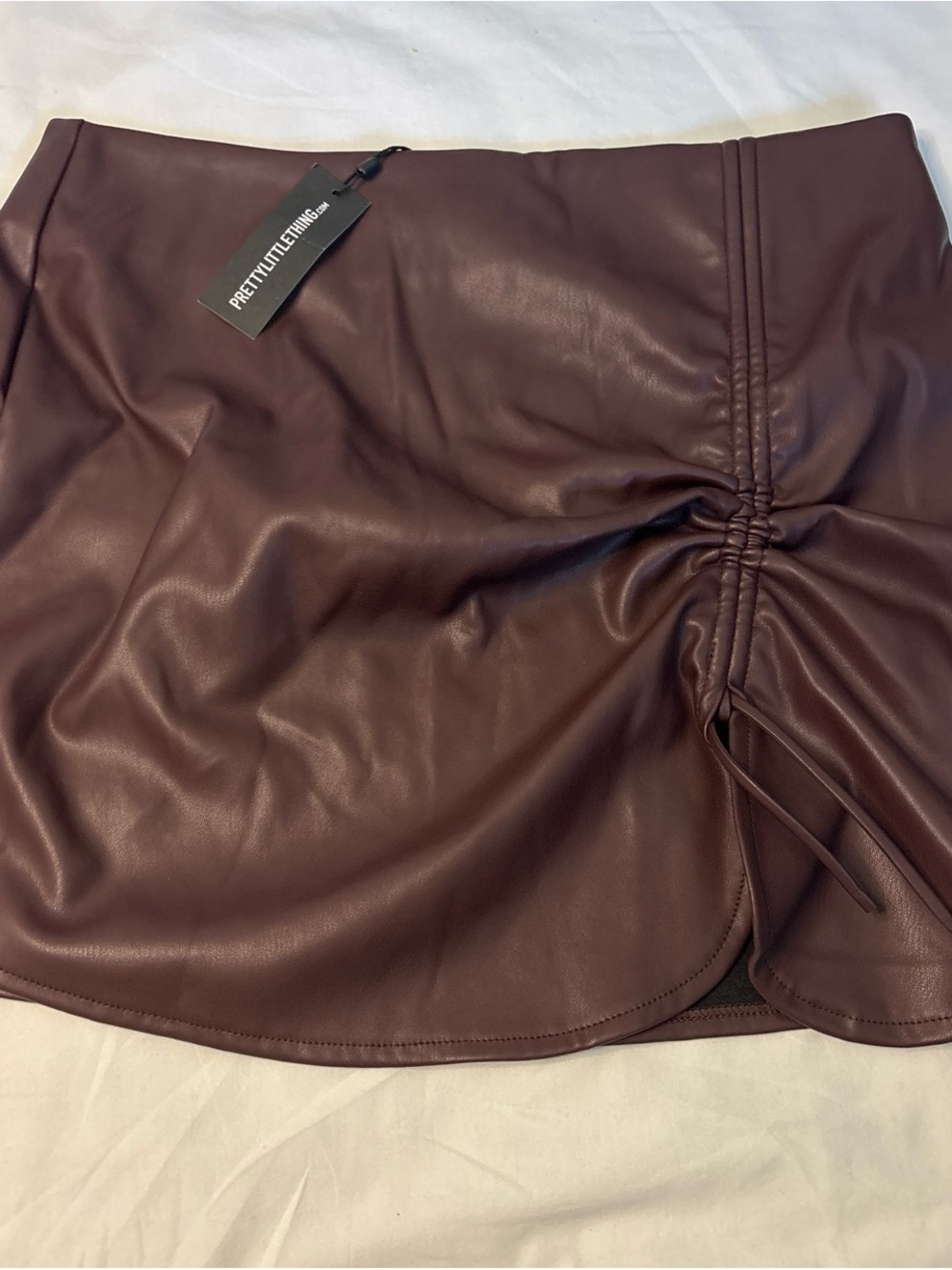 PrettyLittleThing Burgundy Faux Leather Ruched Mini Skirt